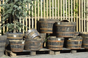 Fototapeta premium New large and small cedar planters for the garden 