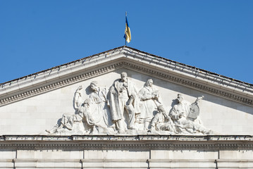 Fototapeta na wymiar The bas-relief on the front of the theater in Chernigov. Ukraine