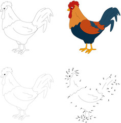 Cartoon cock. Vector illustration. Dot to dot game for kids