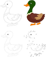 Cartoon duck. Vector illustration. Dot to dot game for kids