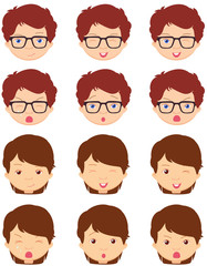 Brunet girl and spectacled boy emotions: joy, surprise, fear, sa