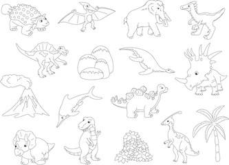 Fototapeta na wymiar Palaeosaurus, styracosaurus, spinosaurus, ichthyosaur, diplodocu