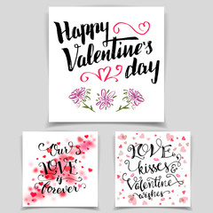 Brush calligraphy love cards set. Handwritten text isolated on white background for happy Valentine's day cards, wedding cards, t-shirts or posters