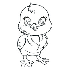 Cute yellow cartoon baby chicken isolated on a white background