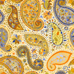 Vintage floral motif ethnic seamless background.