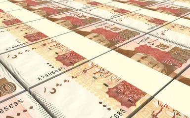 Pakistan rupee bills stacks background. Computer generated 3D photo rendering.