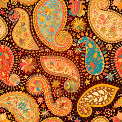 Vintage floral motif ethnic seamless background.