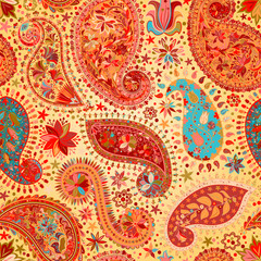 Vintage floral motif ethnic seamless background.