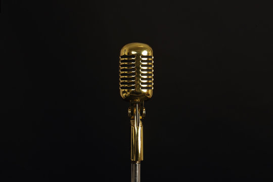 microphone r&eacute;tro vintage dor&eacute;