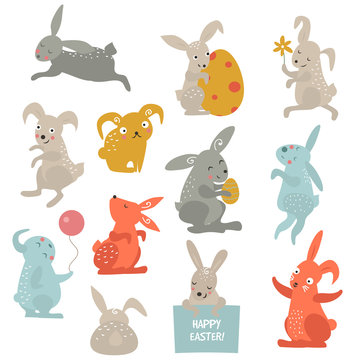 Easter bunny cute vector style