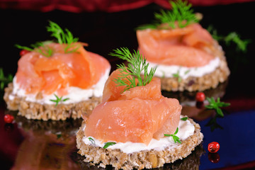 Holiday appetizer with salmon canapes