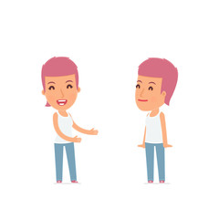 Fototapeta premium Funny Character Blogger Girl introduces his shy friend