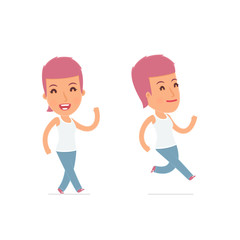 Obraz premium Happy and Cheerful Character Blogger Girl goes and runs