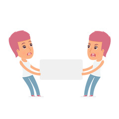 Funny Character Blogger Girl holds and interacts with blank form