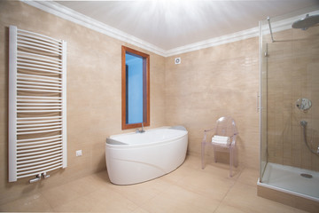 Beige minimalist bathroom interior
