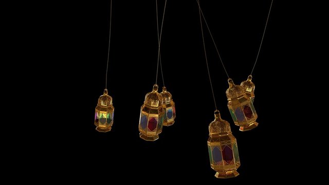 3D Arabic lanterns loop animation with alpha channel included