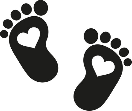 Baby footprint icon with hearts