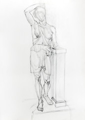 hand drawn black and white illustration of woman standing