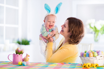 Mother and child celebrating Easter at home