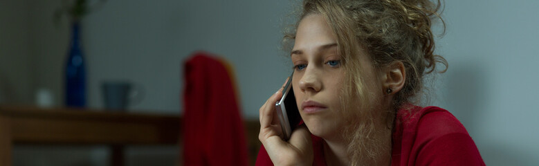 Young female fighting with loneliness