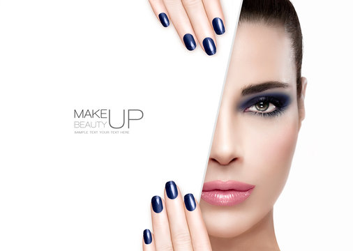 Fototapeta Beauty and Makeup Concept. Blue Nail Art and Make-up