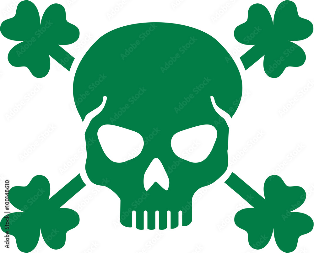 Poster green st. patrick's day skull with clovers