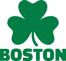 Boston with green shamrock - obrazy, fototapety, plakaty