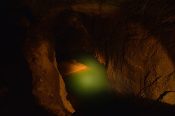 Underground lake in a cave