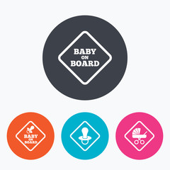 Baby on board icons. Infant caution signs.