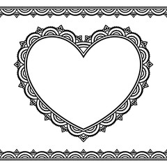 Vector henna seamless borders and heart in mehndi style.