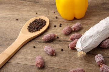 Sausage, peper and salami