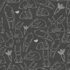 Cute Bunnies Gray Seamless Pattern