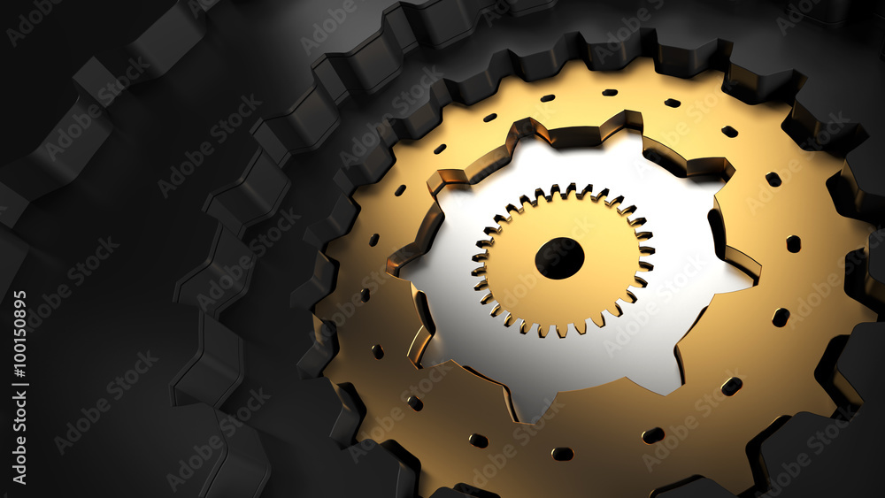Poster mechanism structure made of different gears, different height and teeth number, one inside another. 