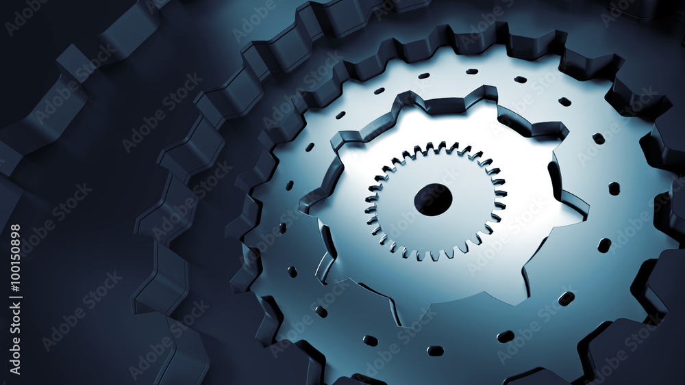 Poster mechanism structure made of different gears, different height and teeth number, one inside another. 