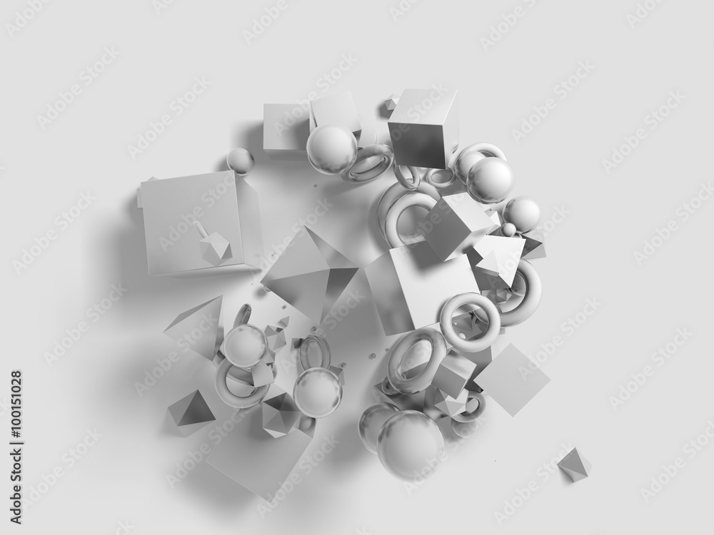 Poster abstract geometry background with balls collisioned above flat surface