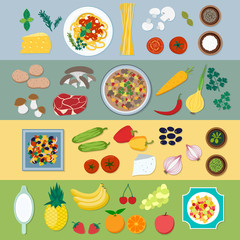 Fototapeta premium Food ingredients vector flat illustration