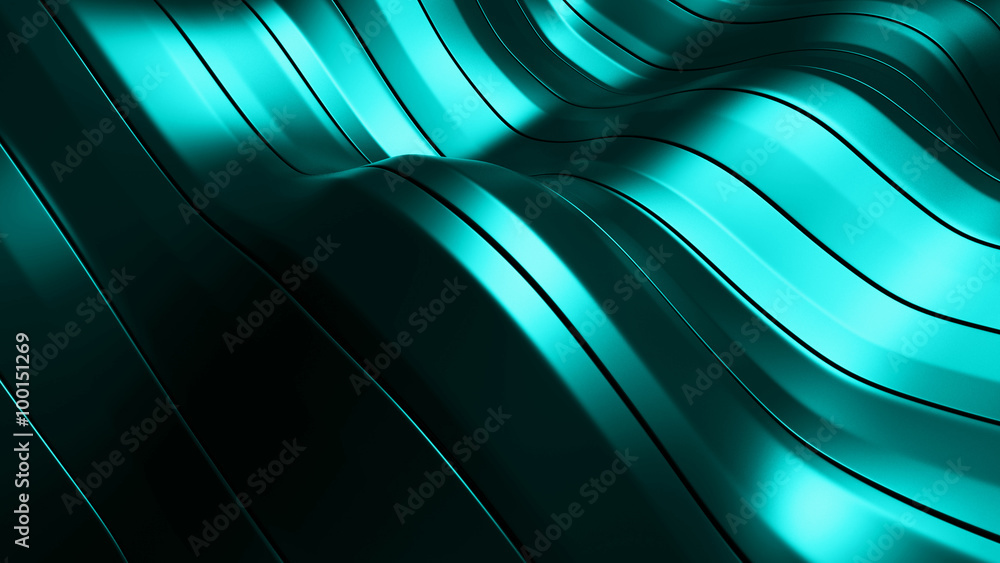 Poster 3d rendered waving shape background made of parallel long rectangles