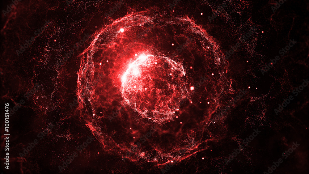 Poster abstract particles background with sphere shapes that have been heavily deformed by noise displaceme