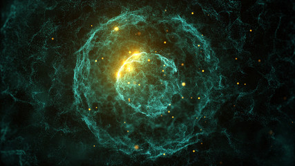 abstract particles background with sphere shapes that have been heavily deformed by noise displacement force
