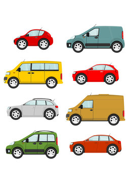 Set of cartoon cars on a white background. Vector