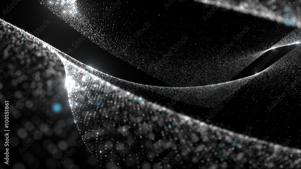 Poster abstract particle background, 3d render with depth of field, glow and randomize elements