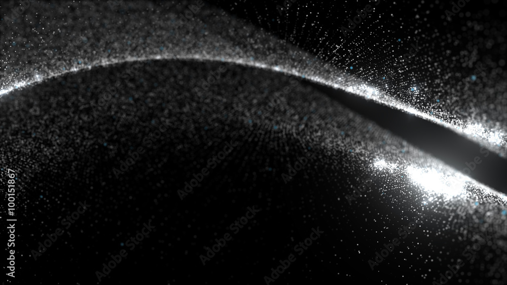 Poster abstract particle background, 3d render with depth of field, glow and randomize elements