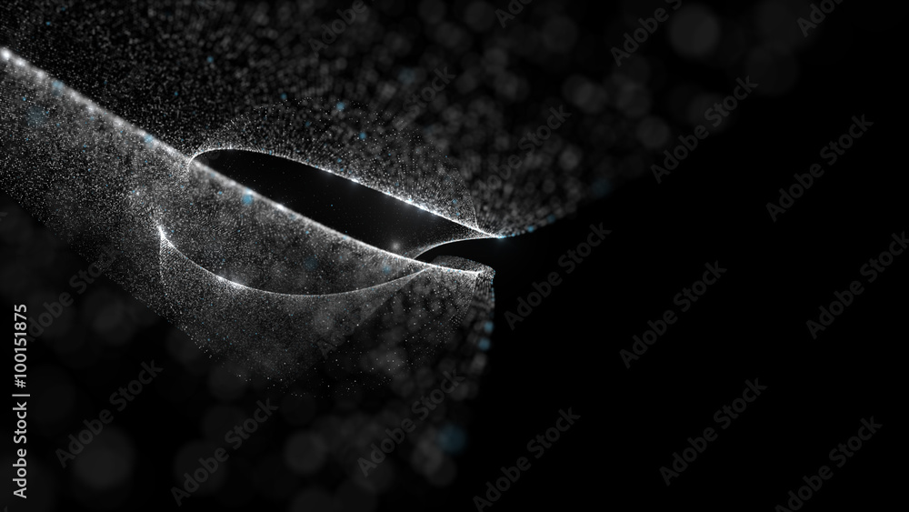 Poster abstract particle background, 3d render with depth of field, glow and randomize elements