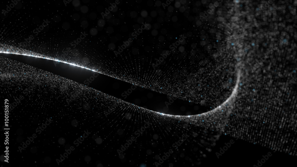 Poster abstract particle background, 3d render with depth of field, glow and randomize elements