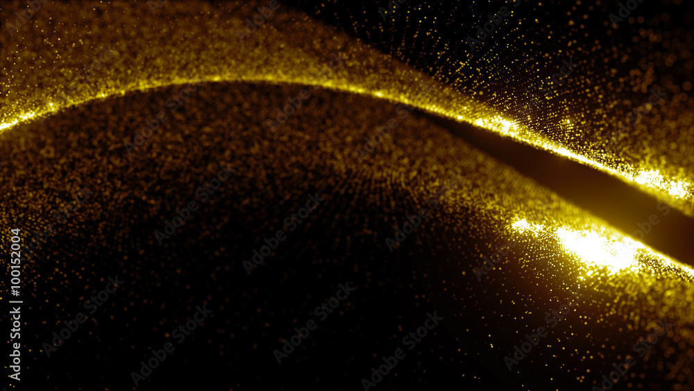 Poster abstract particle background, 3d render with depth of field, glow and randomize elements