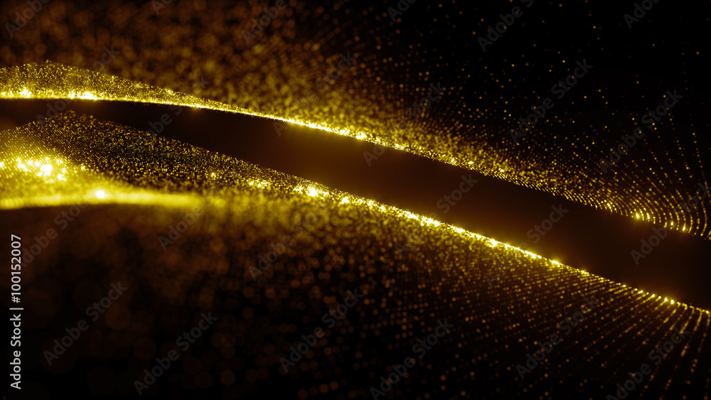 Poster abstract particle background, 3d render with depth of field, glow and randomize elements