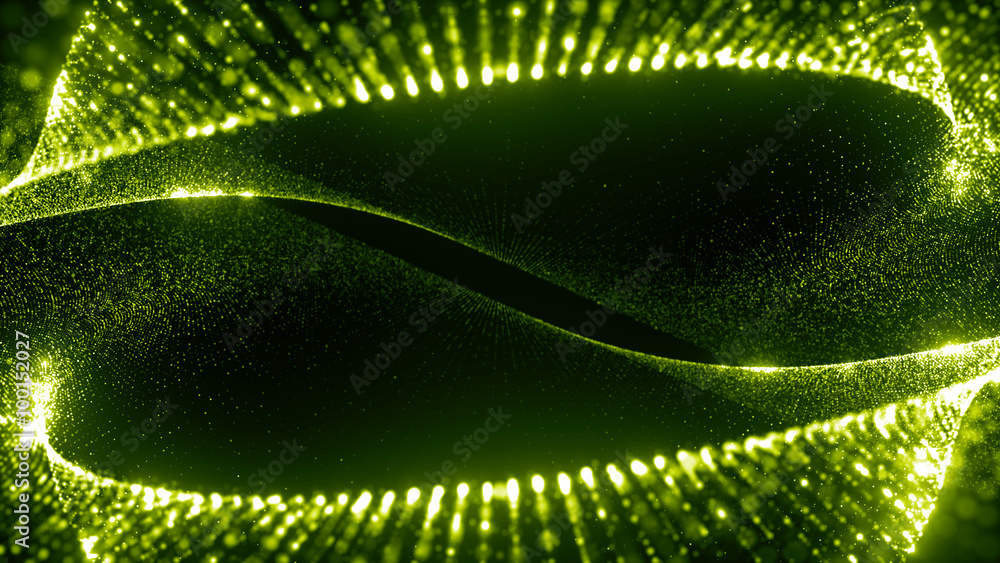 Poster abstract particle background, 3d render with depth of field, glow and randomize elements