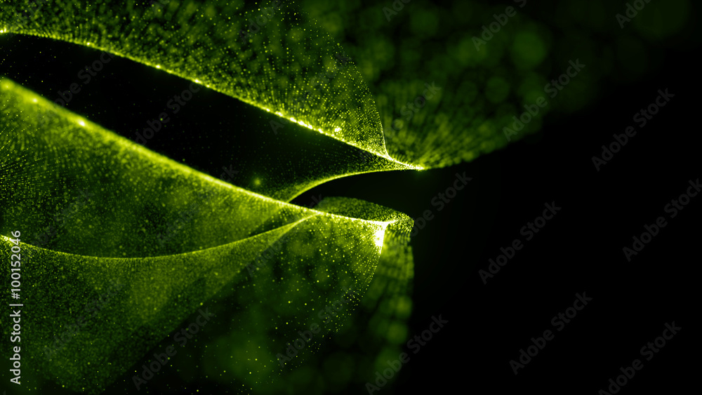 Poster abstract particle background, 3d render with depth of field, glow and randomize elements