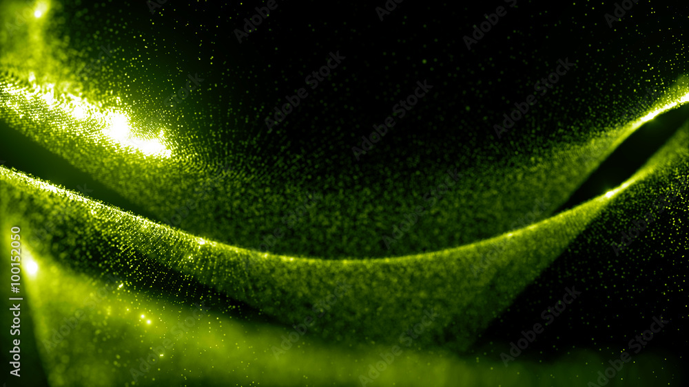 Poster abstract particle background, 3d render with depth of field, glow and randomize elements
