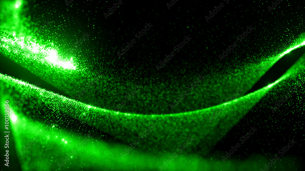 Poster abstract particle background, 3d render with depth of field, glow and randomize elements